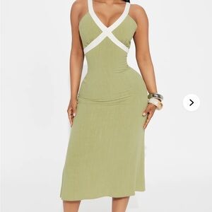 Stylish Green Midi Dress with White Straps
